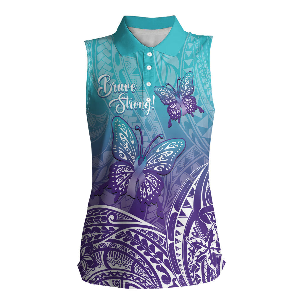 Polynesia Suicide Prevention Month Women Sleeveless Polo Shirt Butterfly Purple And Teal Ribbon Tomorrow Needs You
