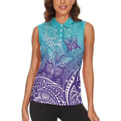 Polynesia Suicide Prevention Month Women Sleeveless Polo Shirt Butterfly Purple And Teal Ribbon Tomorrow Needs You