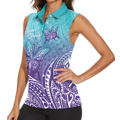 Polynesia Suicide Prevention Month Women Sleeveless Polo Shirt Butterfly Purple And Teal Ribbon Tomorrow Needs You
