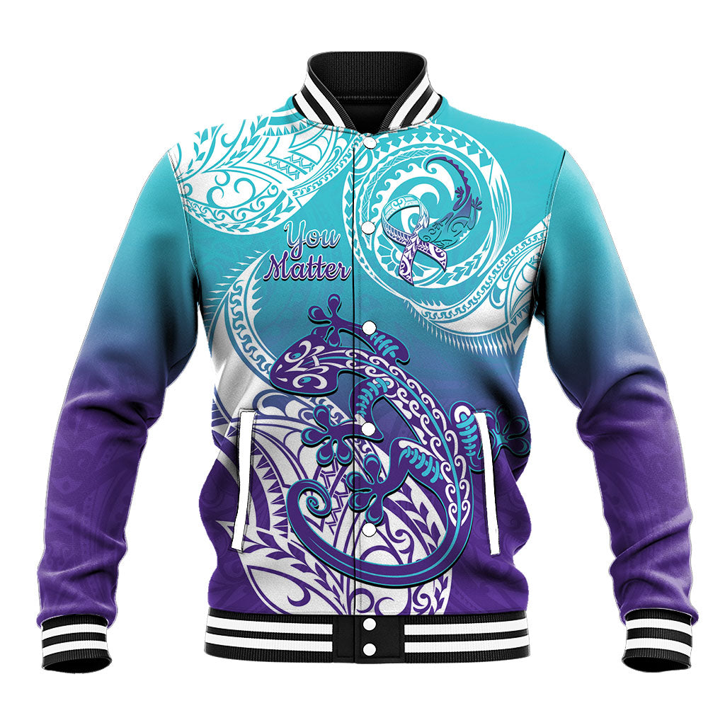 Personalised New Zealand Suicide Prevention Month Baseball Jacket You Matter NZ Fern With Maori Koru Lizard