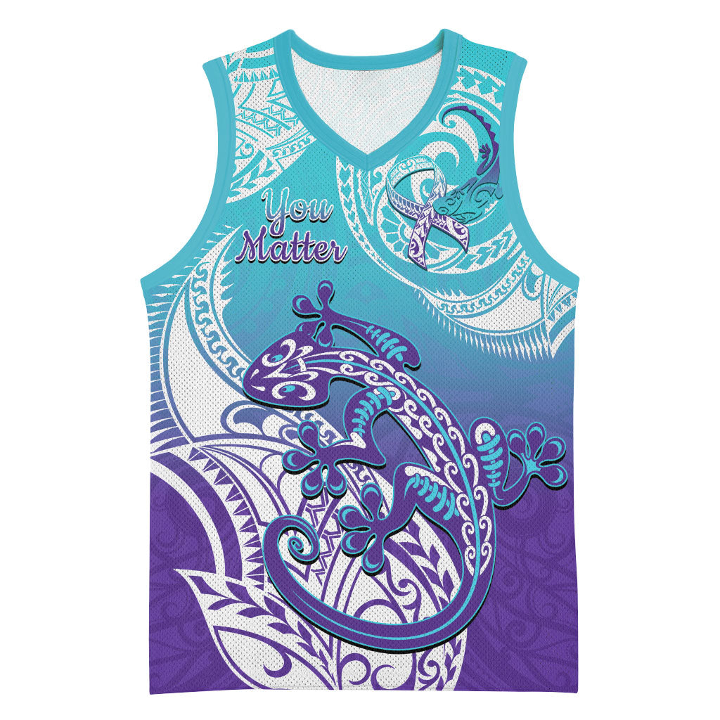 Personalised New Zealand Suicide Prevention Month Basketball Jersey You Matter NZ Fern With Maori Koru Lizard