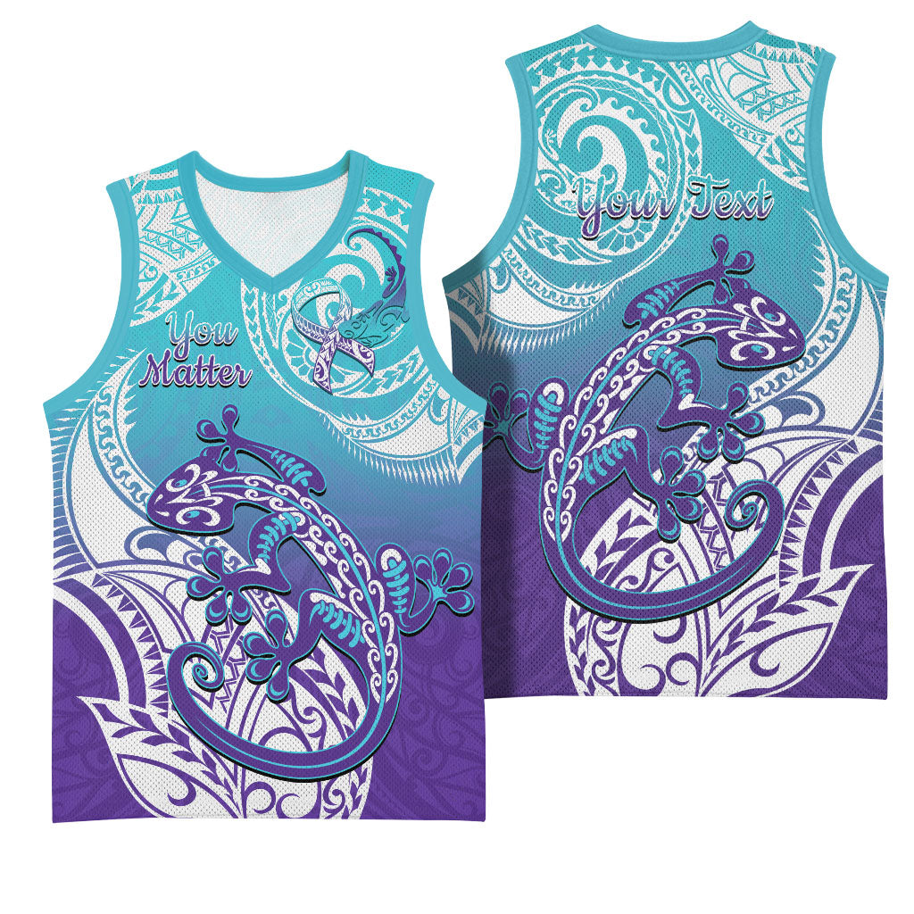 Personalised New Zealand Suicide Prevention Month Basketball Jersey You Matter NZ Fern With Maori Koru Lizard