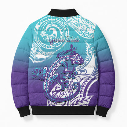 Personalised New Zealand Suicide Prevention Month Bomber Puffer Jacket You Matter NZ Fern With Maori Koru Lizard