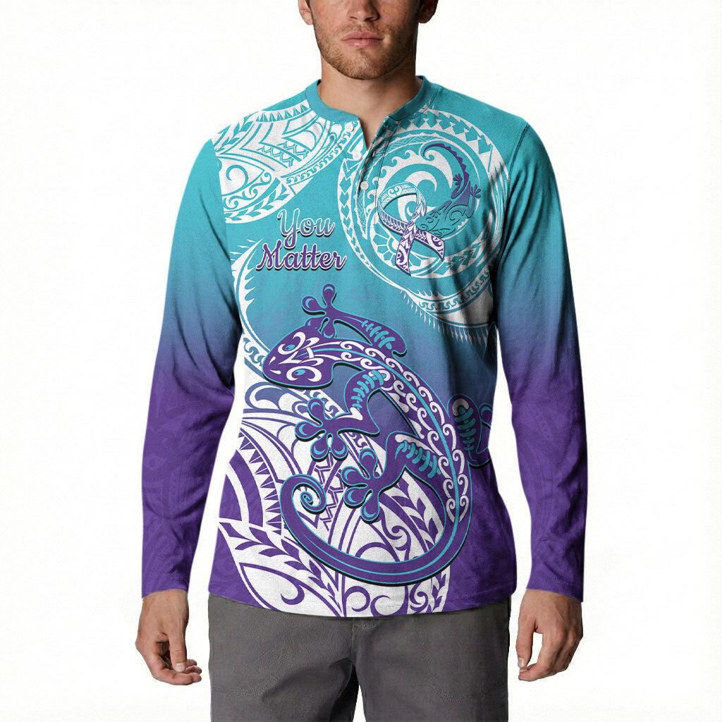 Personalised New Zealand Suicide Prevention Month Button Sweatshirt You Matter NZ Fern With Maori Koru Lizard