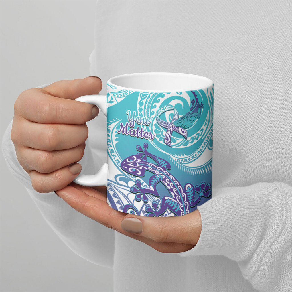 Personalised New Zealand Suicide Prevention Month Ceramic Mug You Matter NZ Fern With Maori Koru Lizard