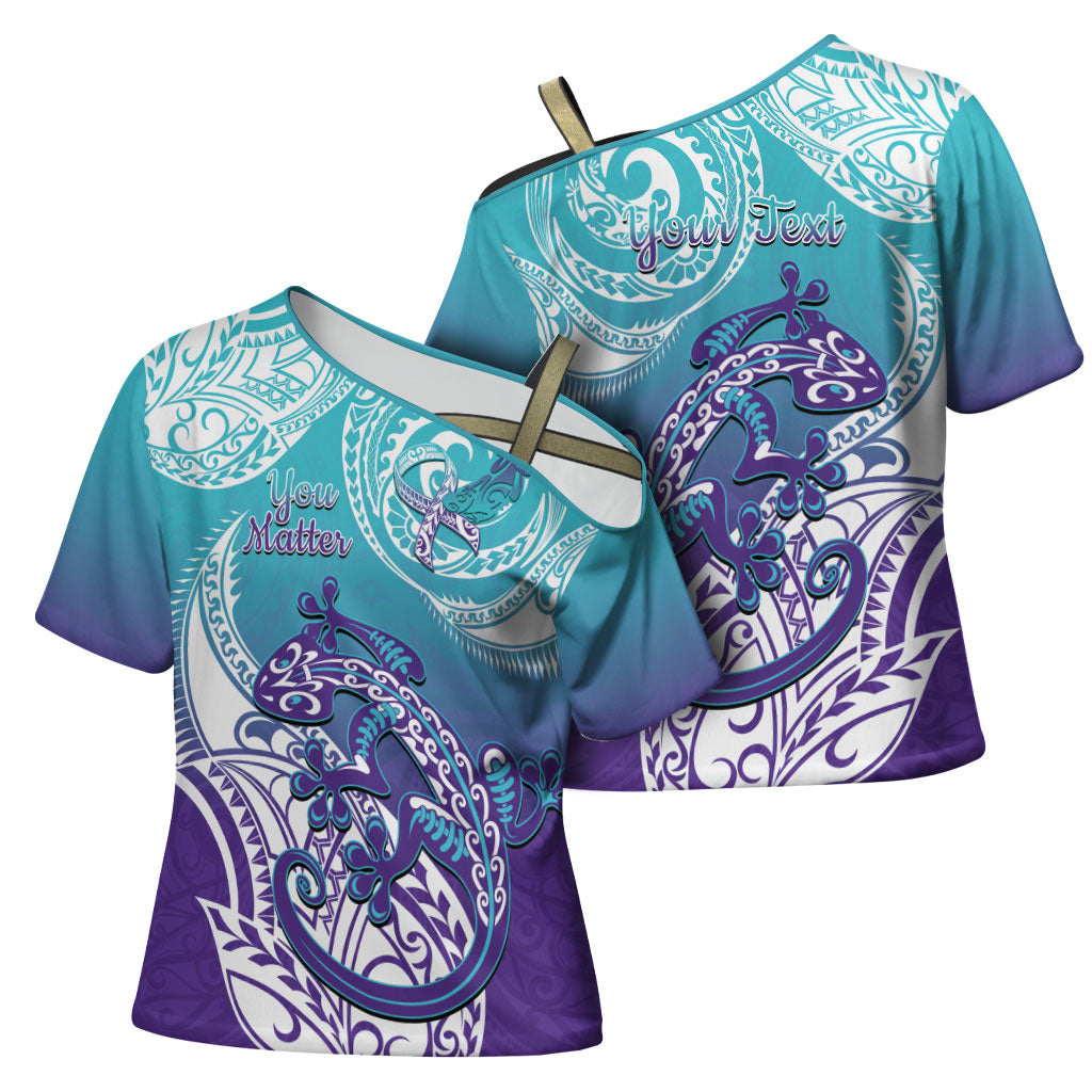Personalised New Zealand Suicide Prevention Month Cross Shoulder Shirt You Matter NZ Fern With Maori Koru Lizard