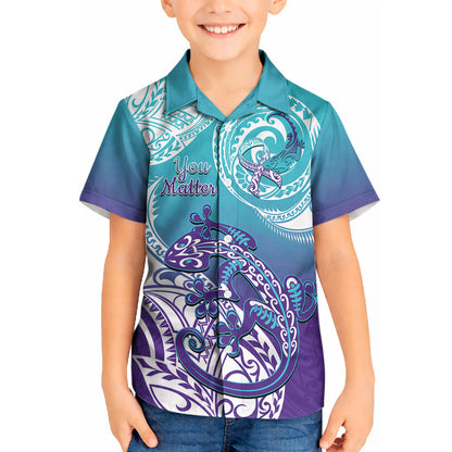 Personalised New Zealand Suicide Prevention Month Kid Hawaiian Shirt You Matter NZ Fern With Maori Koru Lizard