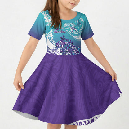 Personalised New Zealand Suicide Prevention Month Kid Short Sleeve Dress You Matter NZ Fern With Maori Koru Lizard