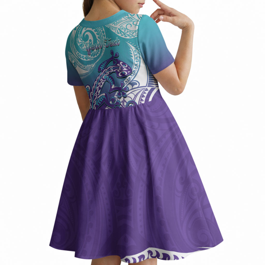 Personalised New Zealand Suicide Prevention Month Kid Short Sleeve Dress You Matter NZ Fern With Maori Koru Lizard
