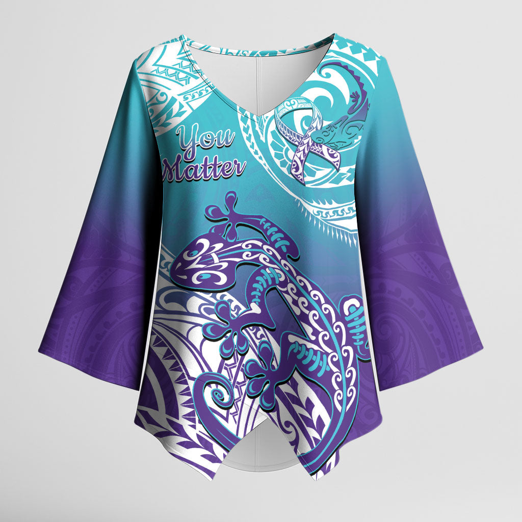 Personalised New Zealand Suicide Prevention Month Kimono Sleeve Blouse You Matter NZ Fern With Maori Koru Lizard