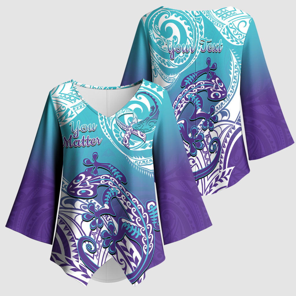 Personalised New Zealand Suicide Prevention Month Kimono Sleeve Blouse You Matter NZ Fern With Maori Koru Lizard