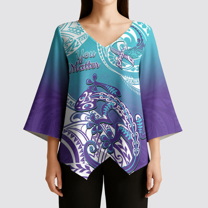 Personalised New Zealand Suicide Prevention Month Kimono Sleeve Blouse You Matter NZ Fern With Maori Koru Lizard