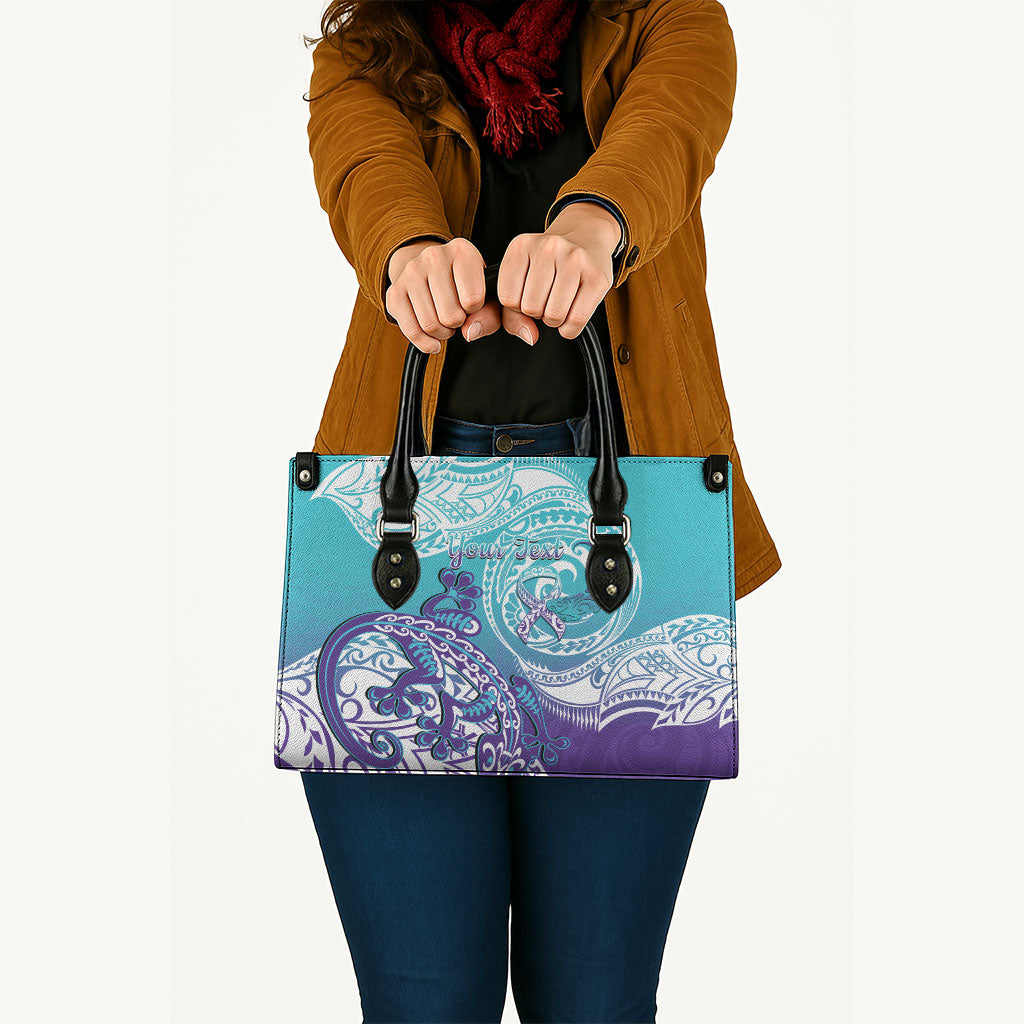 Personalised New Zealand Suicide Prevention Month Leather Bag You Matter NZ Fern With Maori Koru Lizard