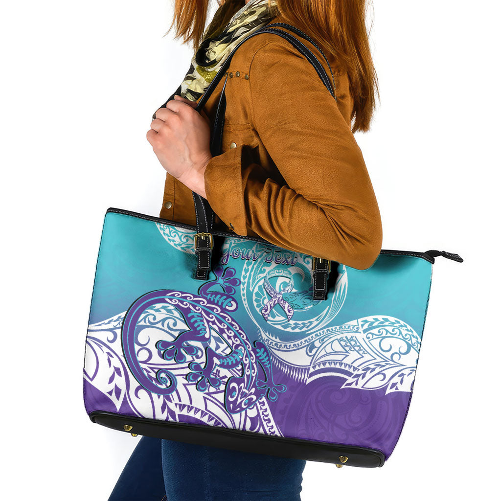 Personalised New Zealand Suicide Prevention Month Leather Tote Bag You Matter NZ Fern With Maori Koru Lizard