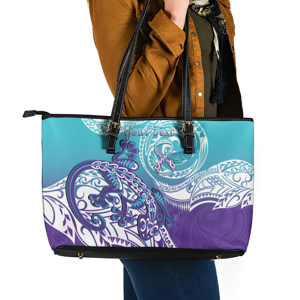 Personalised New Zealand Suicide Prevention Month Leather Tote Bag You Matter NZ Fern With Maori Koru Lizard