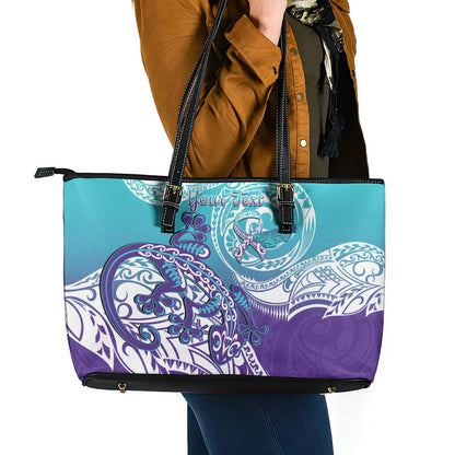Personalised New Zealand Suicide Prevention Month Leather Tote Bag You Matter NZ Fern With Maori Koru Lizard