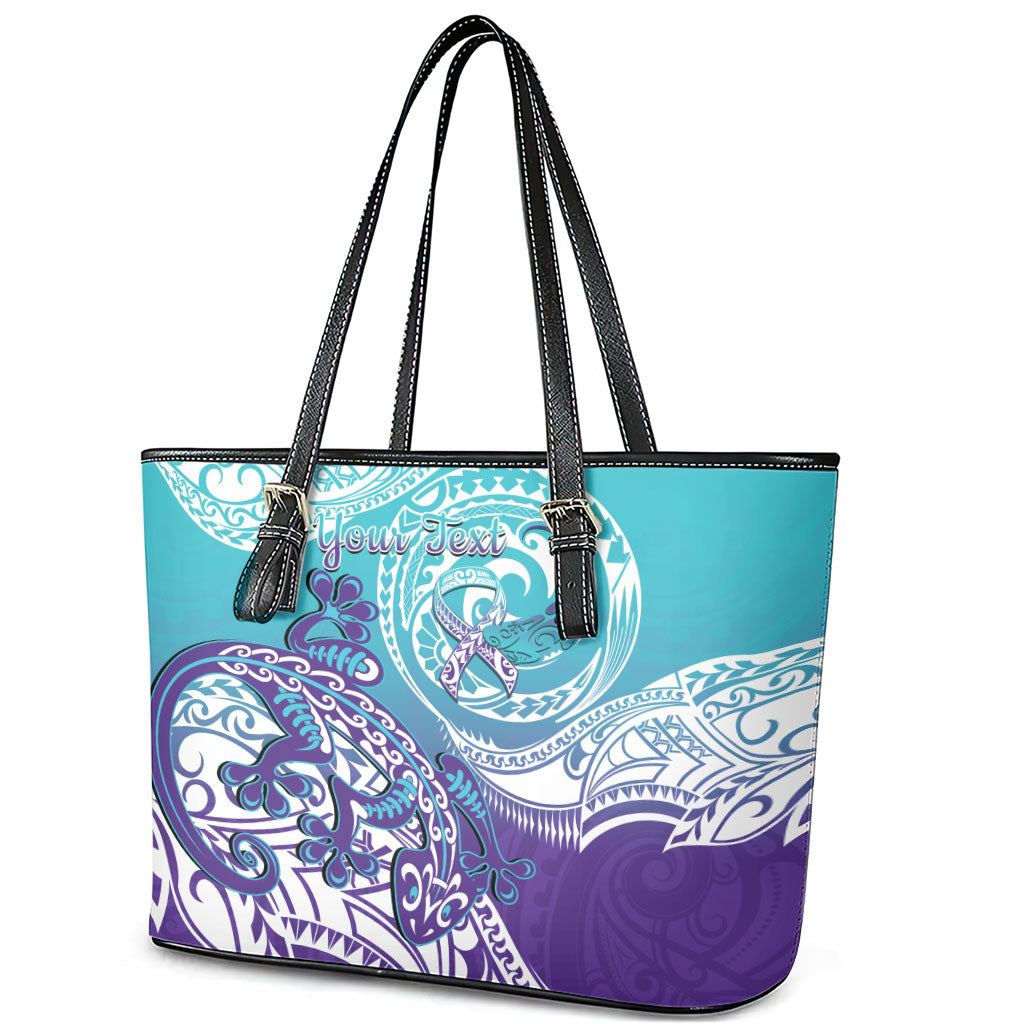 Personalised New Zealand Suicide Prevention Month Leather Tote Bag You Matter NZ Fern With Maori Koru Lizard