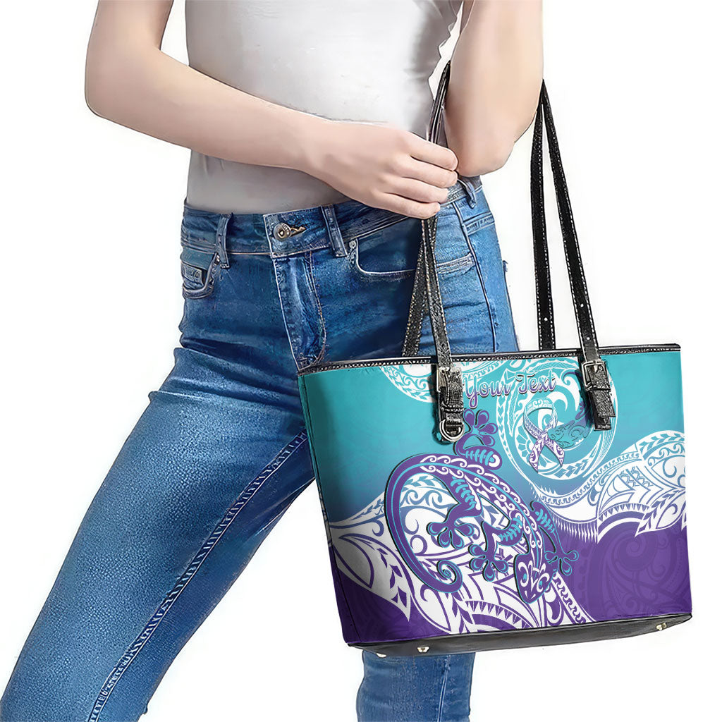 Personalised New Zealand Suicide Prevention Month Leather Tote Bag You Matter NZ Fern With Maori Koru Lizard