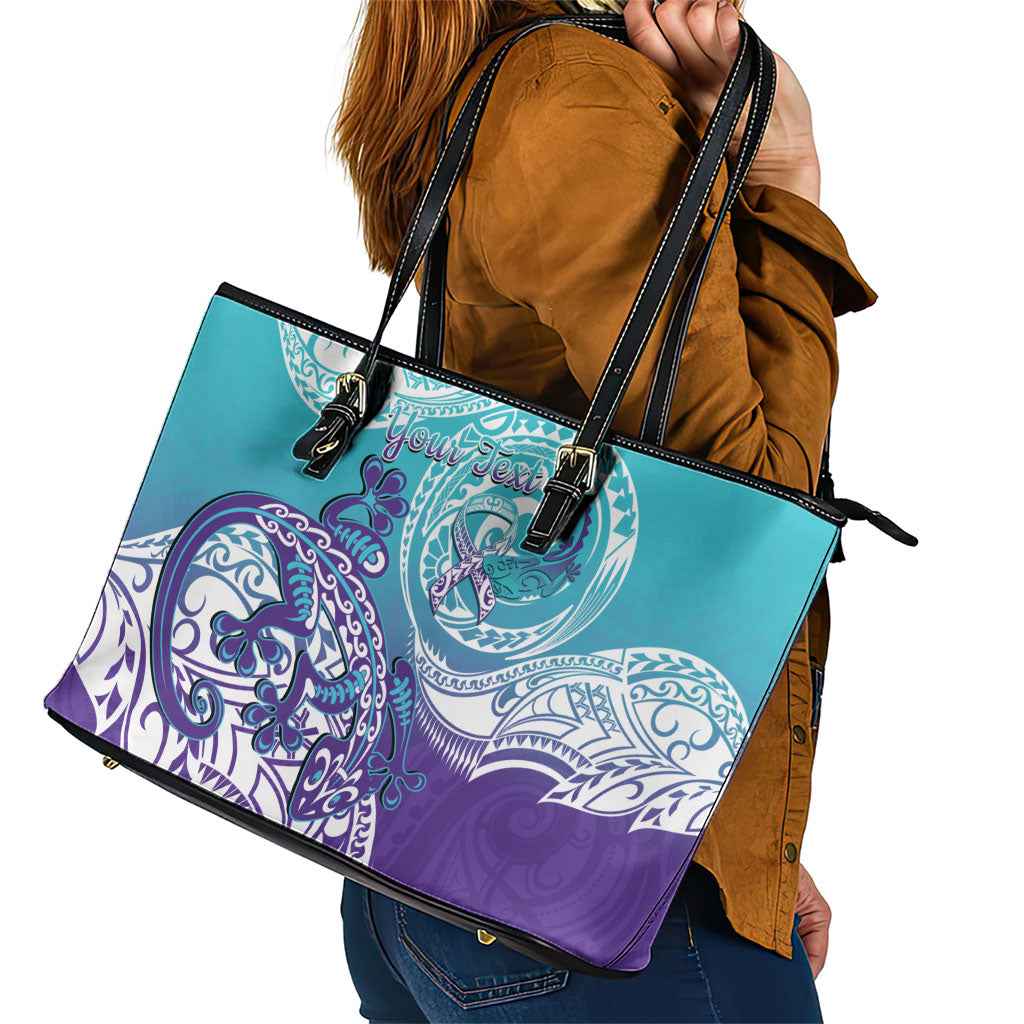Personalised New Zealand Suicide Prevention Month Leather Tote Bag You Matter NZ Fern With Maori Koru Lizard