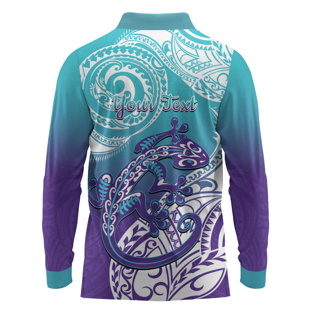 Personalised New Zealand Suicide Prevention Month Long Sleeve Polo Shirt You Matter NZ Fern With Maori Koru Lizard