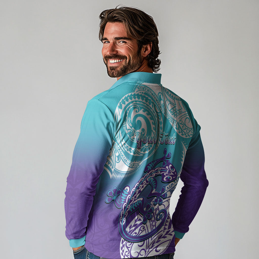 Personalised New Zealand Suicide Prevention Month Long Sleeve Polo Shirt You Matter NZ Fern With Maori Koru Lizard