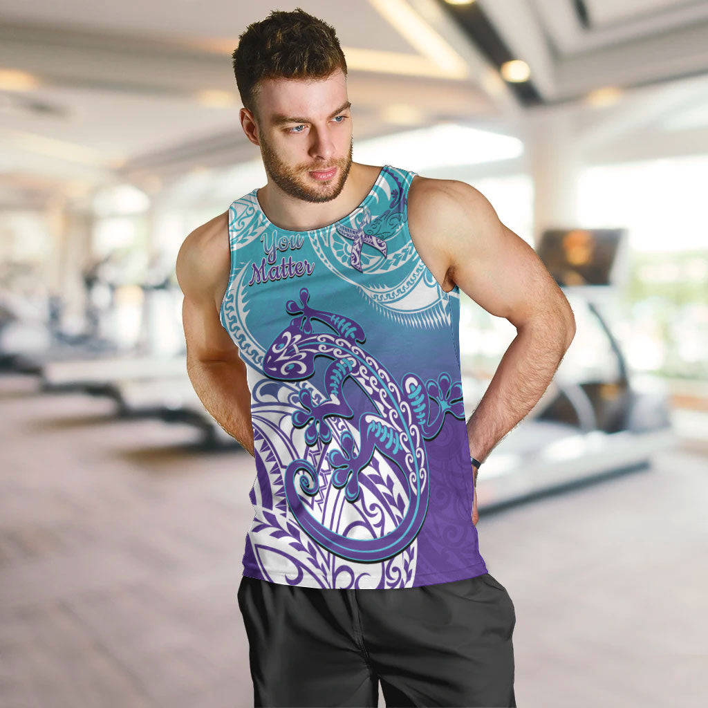 Personalised New Zealand Suicide Prevention Month Men Tank Top You Matter NZ Fern With Maori Koru Lizard
