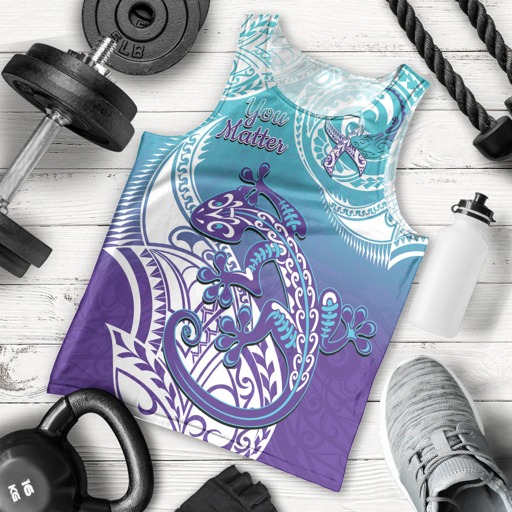 Personalised New Zealand Suicide Prevention Month Men Tank Top You Matter NZ Fern With Maori Koru Lizard