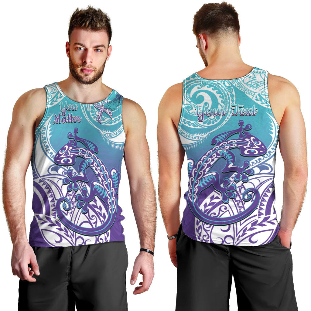 Personalised New Zealand Suicide Prevention Month Men Tank Top You Matter NZ Fern With Maori Koru Lizard