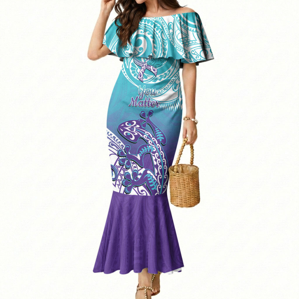 Personalised New Zealand Suicide Prevention Month Mermaid Dress You Matter NZ Fern With Maori Koru Lizard