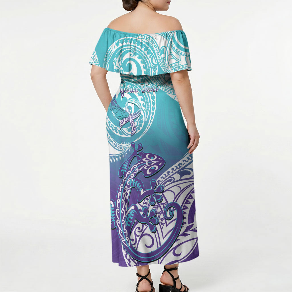 Personalised New Zealand Suicide Prevention Month Off Shoulder Maxi Dress You Matter NZ Fern With Maori Koru Lizard