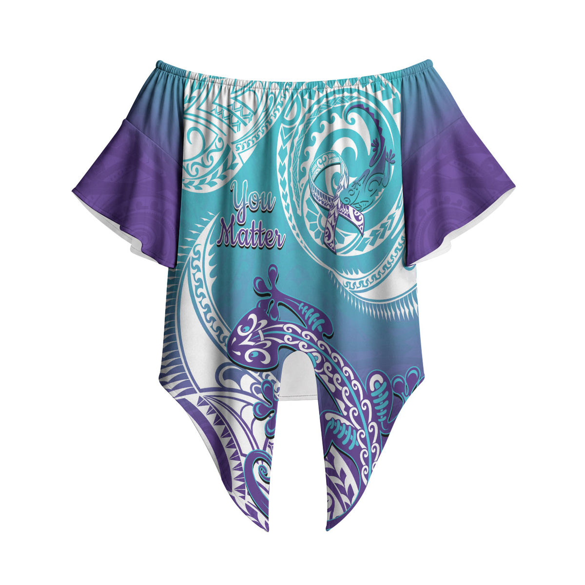 Personalised New Zealand Suicide Prevention Month Off Shoulder Wrap Waist Top You Matter NZ Fern With Maori Koru Lizard