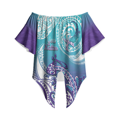 Personalised New Zealand Suicide Prevention Month Off Shoulder Wrap Waist Top You Matter NZ Fern With Maori Koru Lizard