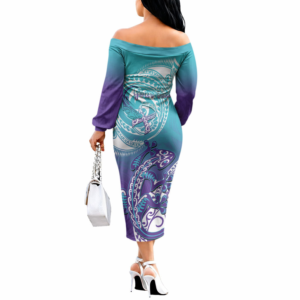 Personalised New Zealand Suicide Prevention Month Off The Shoulder Long Sleeve Dress You Matter NZ Fern With Maori Koru Lizard