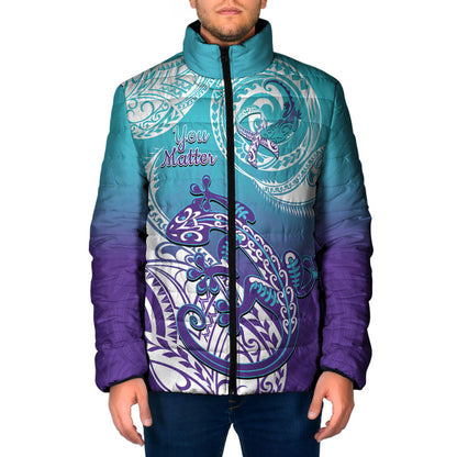 Personalised New Zealand Suicide Prevention Month Padded Jacket You Matter NZ Fern With Maori Koru Lizard