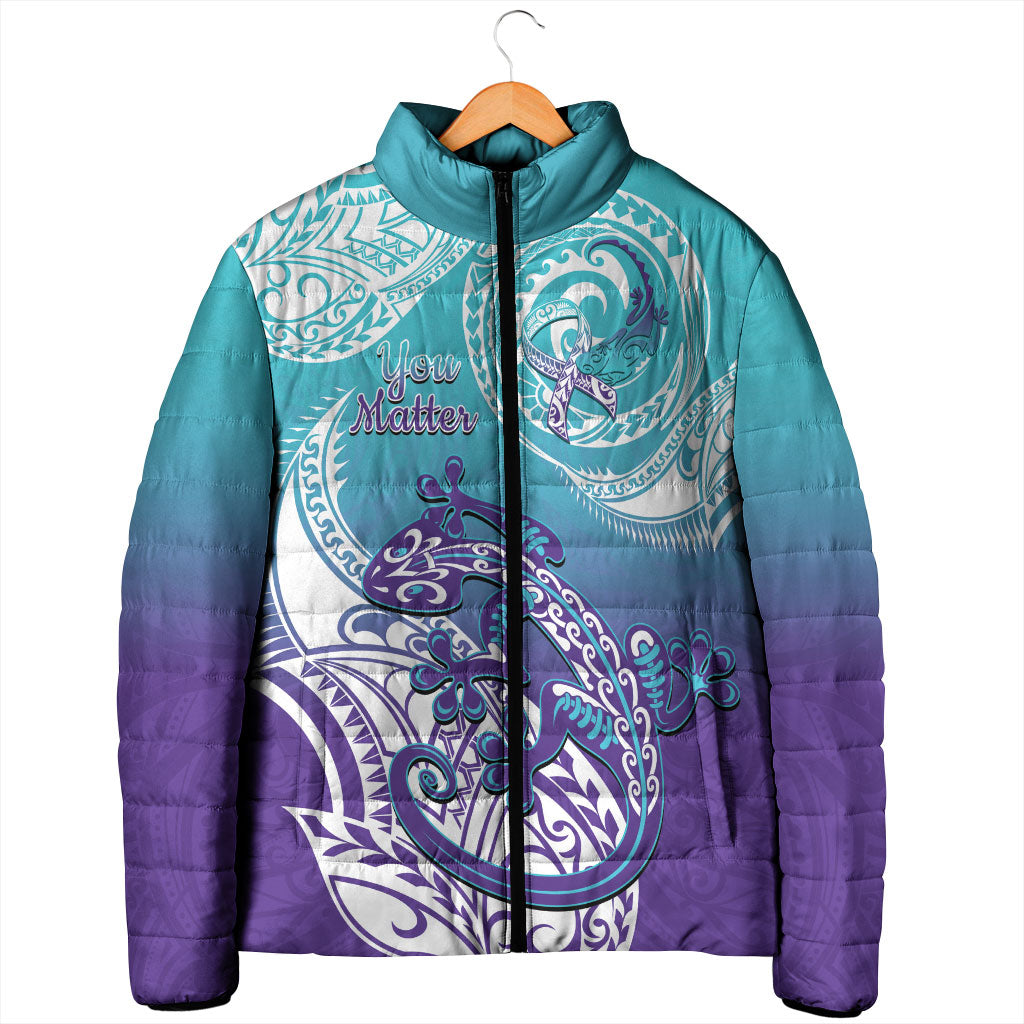 Personalised New Zealand Suicide Prevention Month Padded Jacket You Matter NZ Fern With Maori Koru Lizard