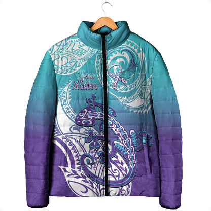 Personalised New Zealand Suicide Prevention Month Padded Jacket You Matter NZ Fern With Maori Koru Lizard