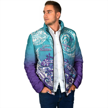 Personalised New Zealand Suicide Prevention Month Padded Jacket You Matter NZ Fern With Maori Koru Lizard