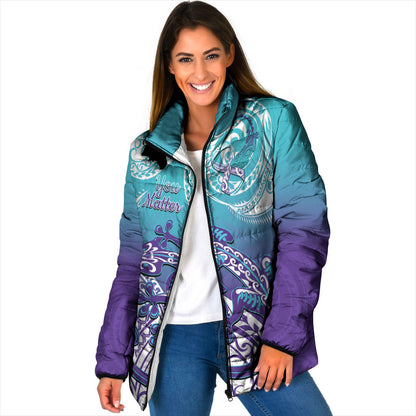 Personalised New Zealand Suicide Prevention Month Padded Jacket You Matter NZ Fern With Maori Koru Lizard