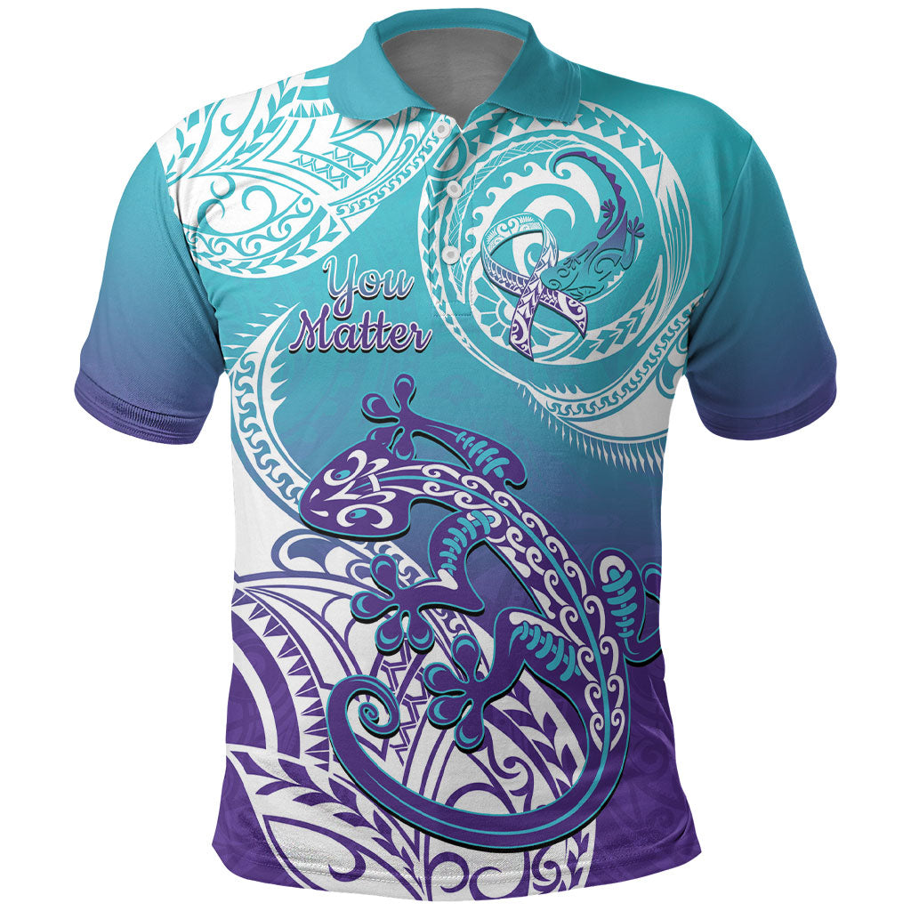 Personalised New Zealand Suicide Prevention Month Polo Shirt You Matter NZ Fern With Maori Koru Lizard