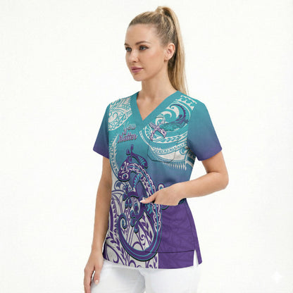 Personalised New Zealand Suicide Prevention Month Scrub Top You Matter NZ Fern With Maori Koru Lizard