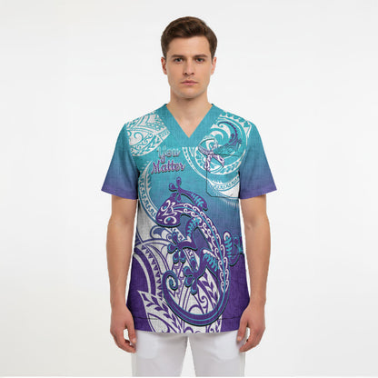 Personalised New Zealand Suicide Prevention Month Scrub Top You Matter NZ Fern With Maori Koru Lizard