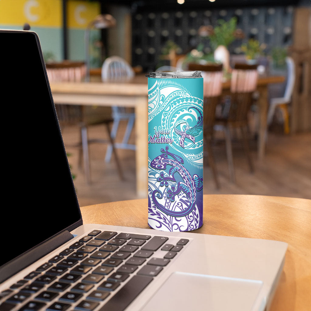 Personalised New Zealand Suicide Prevention Month Skinny Tumbler You Matter NZ Fern With Maori Koru Lizard