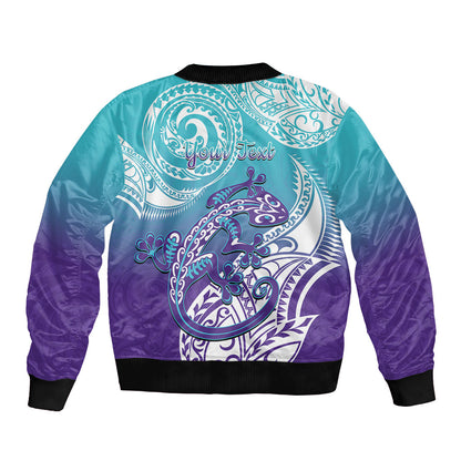 Personalised New Zealand Suicide Prevention Month Sleeve Zip Bomber Jacket You Matter NZ Fern With Maori Koru Lizard