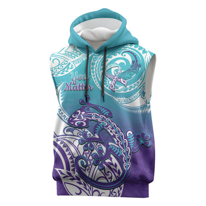 Personalised New Zealand Suicide Prevention Month Sleeveless Hoodie You Matter NZ Fern With Maori Koru Lizard