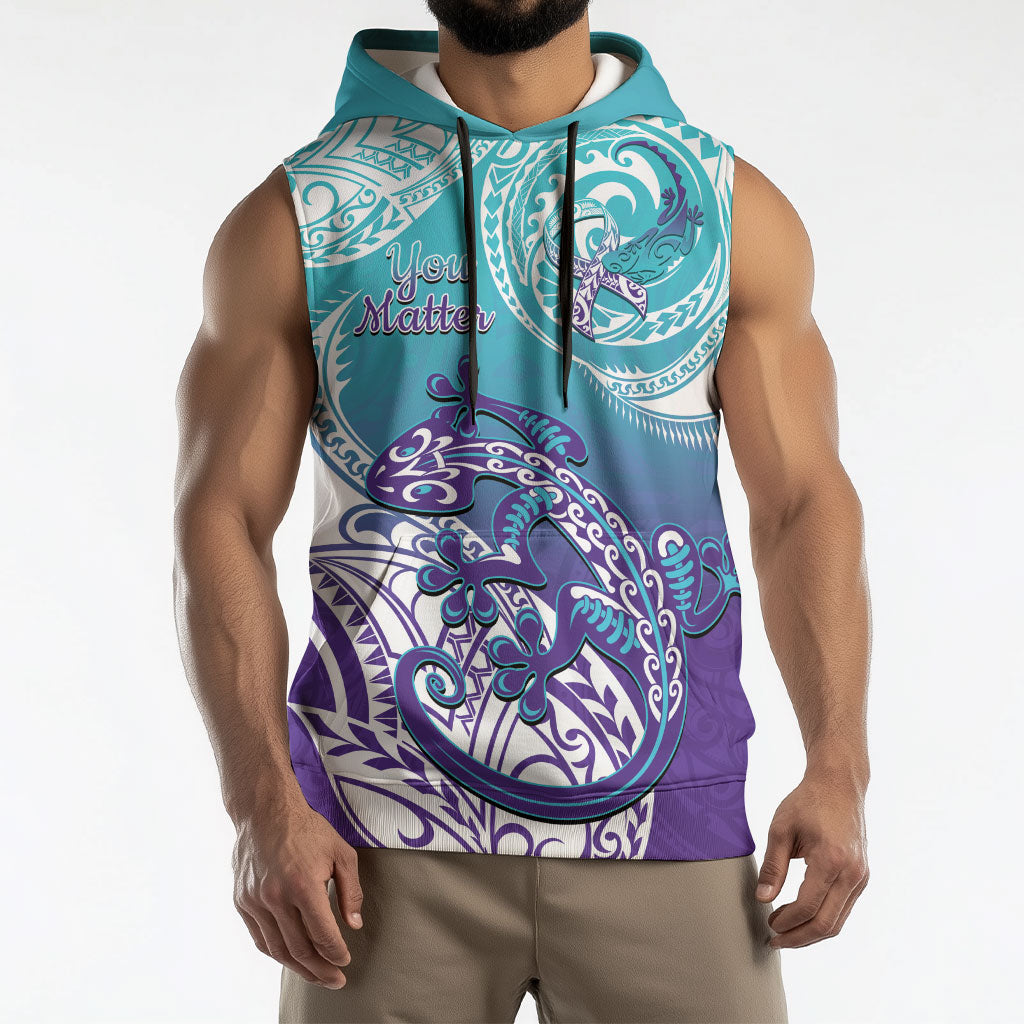 Personalised New Zealand Suicide Prevention Month Sleeveless Hoodie You Matter NZ Fern With Maori Koru Lizard