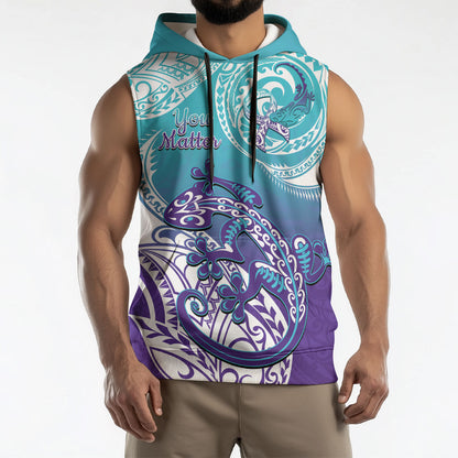 Personalised New Zealand Suicide Prevention Month Sleeveless Hoodie You Matter NZ Fern With Maori Koru Lizard