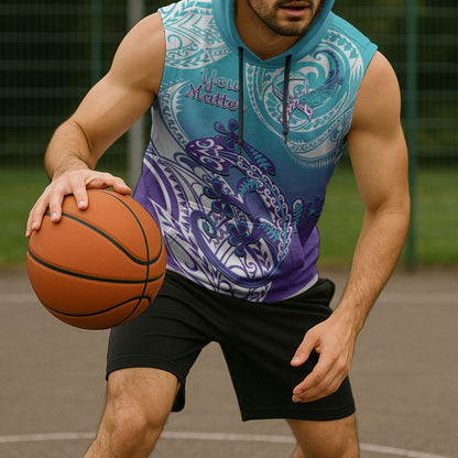 Personalised New Zealand Suicide Prevention Month Sleeveless Hoodie You Matter NZ Fern With Maori Koru Lizard