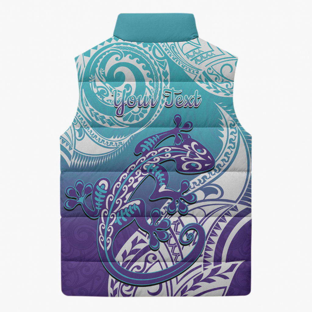 Personalised New Zealand Suicide Prevention Month Sleeveless Puffer Jacket You Matter NZ Fern With Maori Koru Lizard