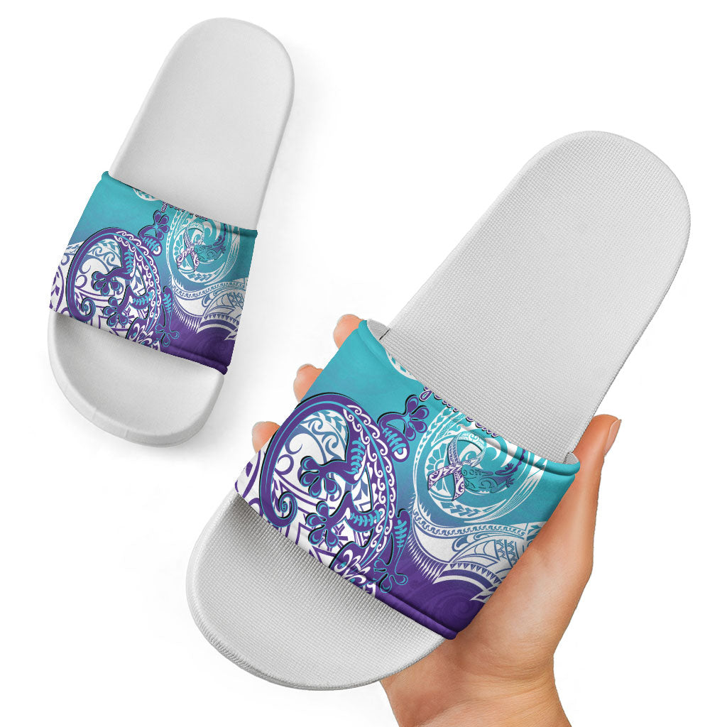 Personalised New Zealand Suicide Prevention Month Slide Sandals You Matter NZ Fern With Maori Koru Lizard