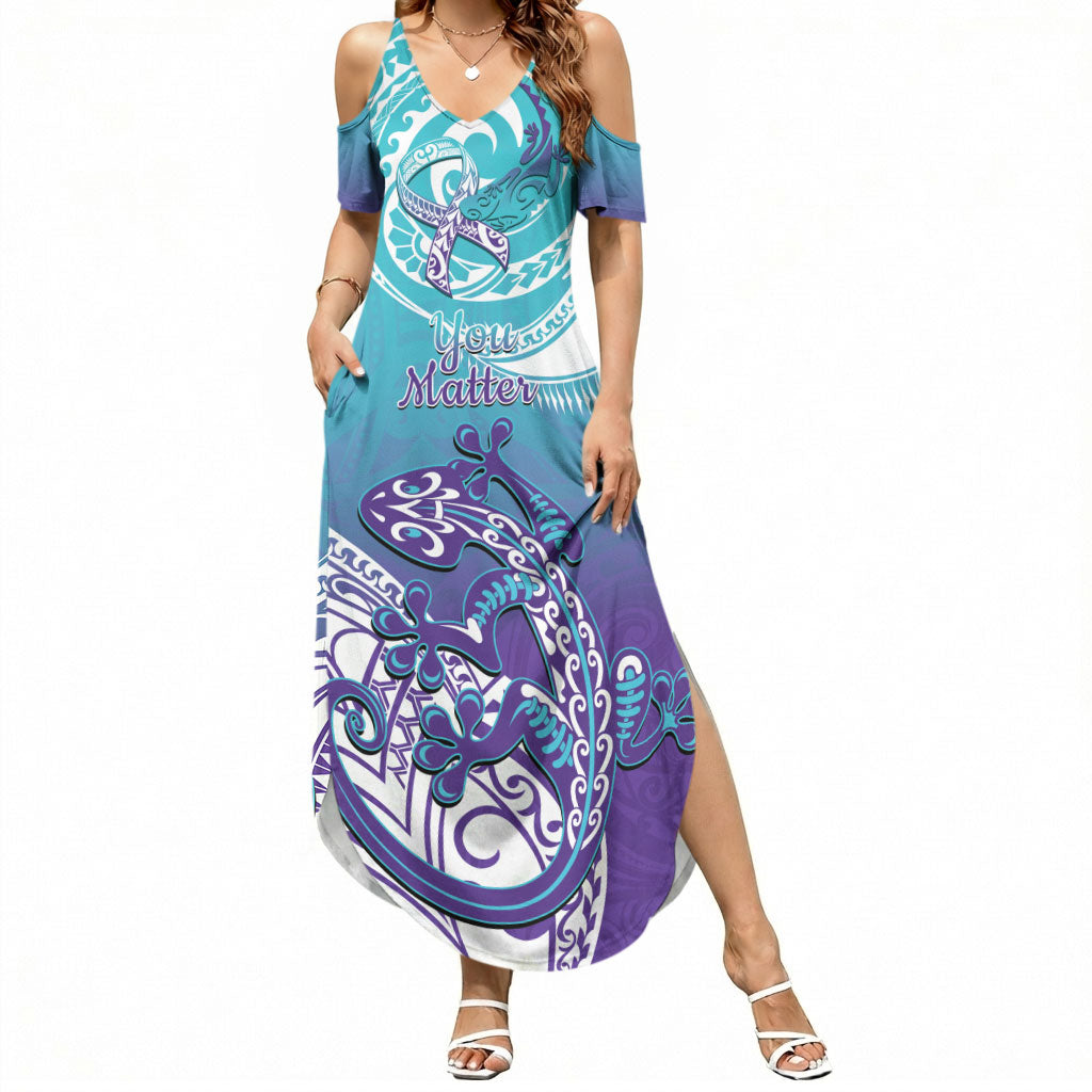 Personalised New Zealand Suicide Prevention Month Summer Maxi Dress You Matter NZ Fern With Maori Koru Lizard